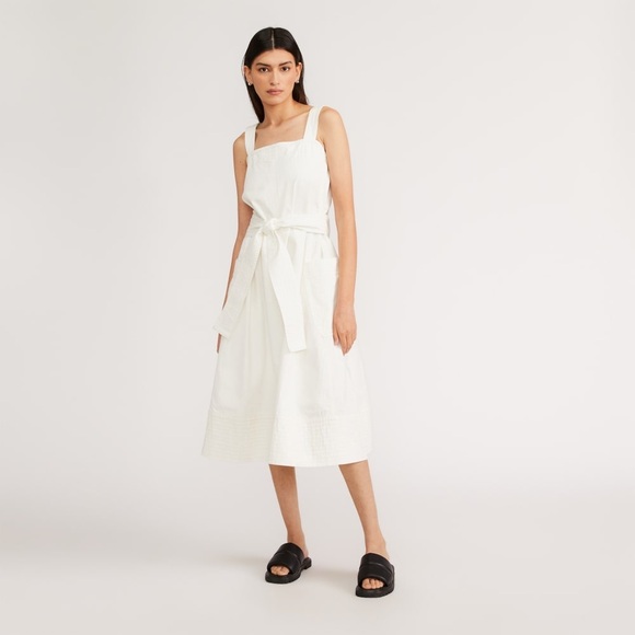 Everlane Cream/white Midi Dress with Belt. Organic cotton Herringbone dress - Picture 2 of 13